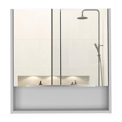 Jaspe Mirror Cabinet, Three Internal Shelves, One Open Shelf, Double Door Cabinet