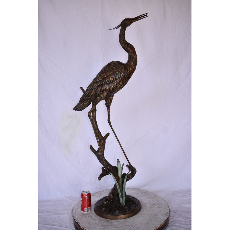 Great Blue Heron Looking Ahead Bronze Statue Fountain Size: 14" X 20" X 47"H