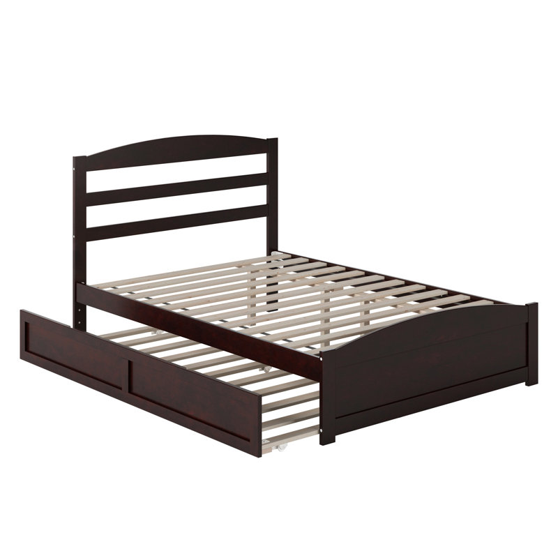 Lit plateforme en bois massif avec pied de lit et gigogne Elliana, Double, Espresso