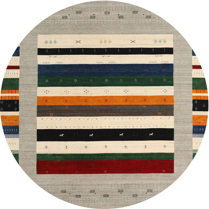 Tapis gris / rouge / vert Madrona, Rond 5 pi