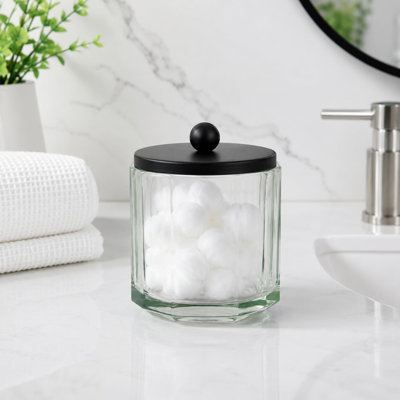  Pot de rangement octogonal en verre avec couvercle en métal sauge / vert noir