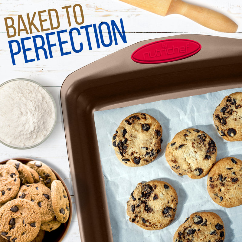 NutriChef Non-Stick Steel 2 Piece Baking Sheet Set, Gold