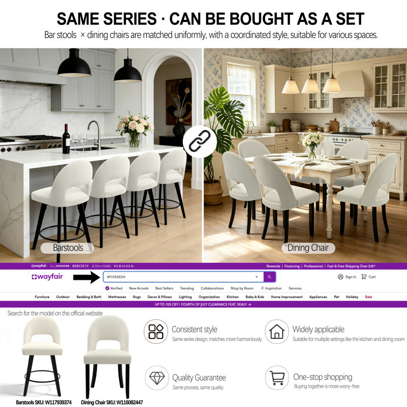 26" Upholstered Swivel Counter & Bar Stool with Solid Wood Frame, White, 3