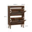 Armoire à chaussures 24 pouces Mid-Century moderne en noyer avec tiroirs rabattables, organisateur de rangement autoportant à 2 niveaux pour vestibule