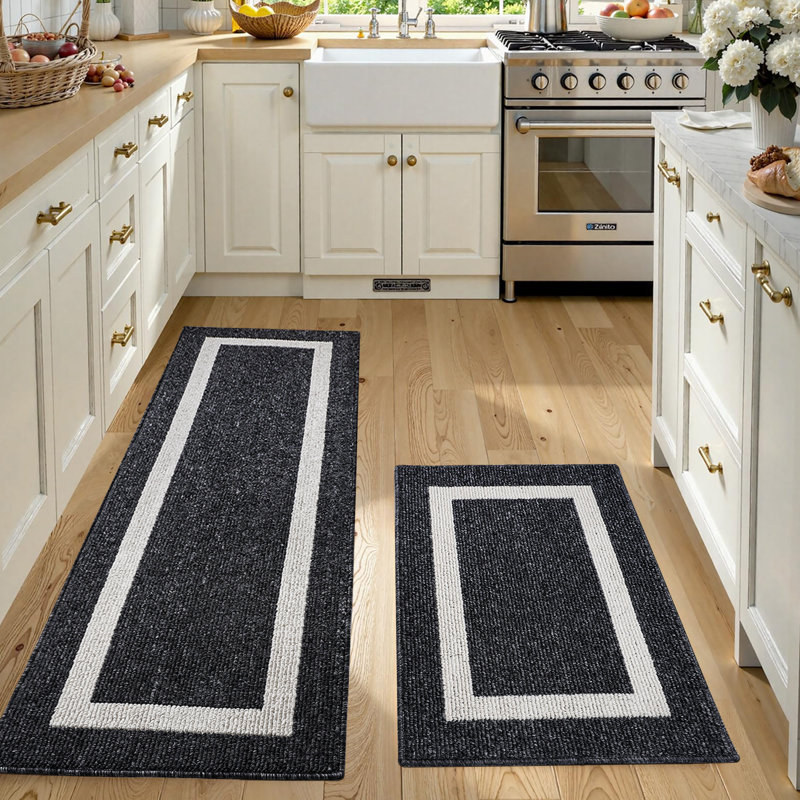 Tapis de cuisine 2 pièces antidérapant et antidérapant, Tapis de couloir 20 po x 31 po + Tapis de couloir, Noir