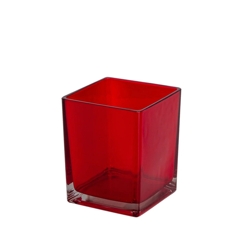 Machine Made Glass Cube Vase Red-4.70"H