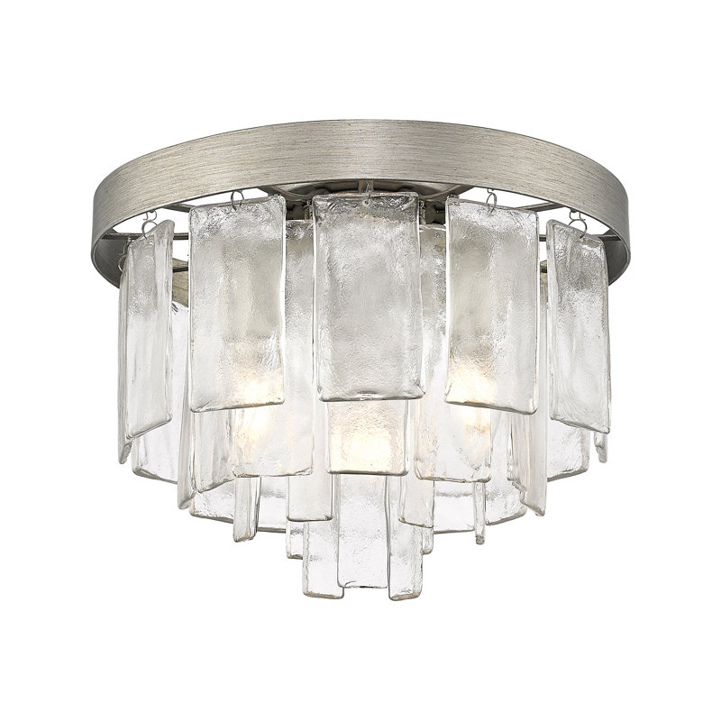 Ciara 3-Light Flush Mount in Peruvian Silver with Hammered Water Glass