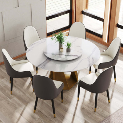 Ensemble de table de salle à manger en marbre 59,05 "avec plateau tournant en pierre artificielle