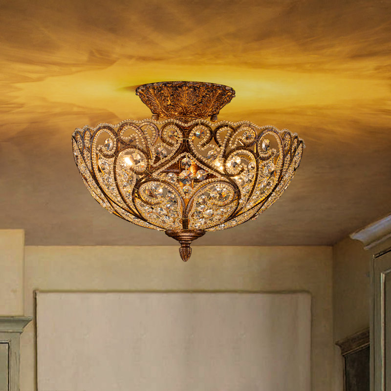 Plafonnier semi-encastré en cristal orné à 4 lumières