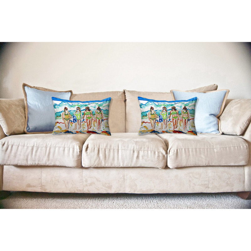 Girls Walking Outdoor Reversible Throw Pillow