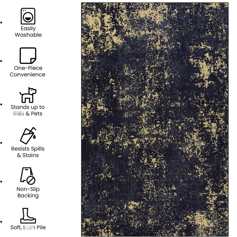 9x12 Washable Rug - Non-slip, Non-shedding, Low-pile, Foldable, & Pet Safe, Stain , Soft And For Bedroom, Living Room, Dining Garage Area Home Decoration Washable, , Soft, Kitchen