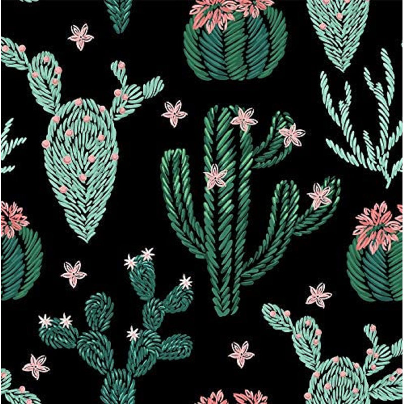 Dakota Fields 93026 Cactus papier peint adhésif auto-adhésif floral en vinyle noir / vert / rose amovible 17,7 po x 9,8 pi