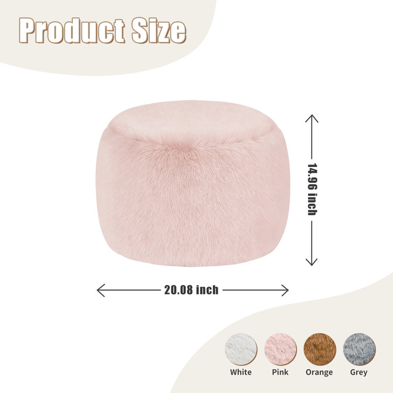 20" Wide Faux Fur Ottoman Round FootStool for Modern Interior Design, Pink