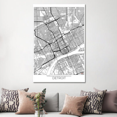 Detroit Minimal Urban Blueprint Map by Hubert Roguski - Wrapped Canvas Print