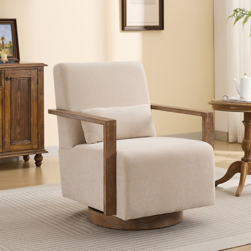 Ynes 30.8" Wide Upholstered Swivel Armchair, Brown Bronzing Suede