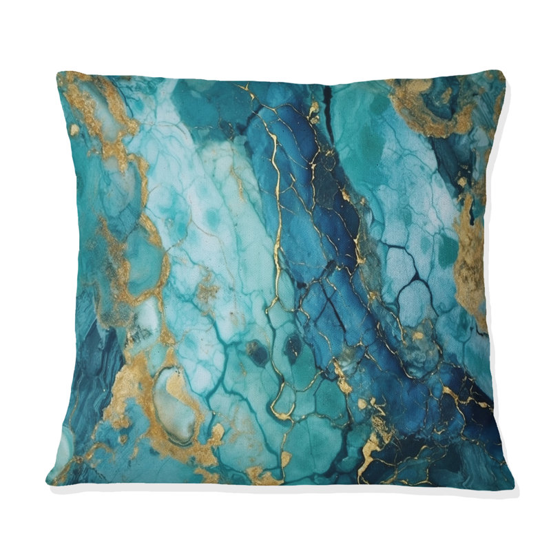 Turquoise, luxe, abstrait, fluide, art VII - coussin décoratif imprimé abstrait