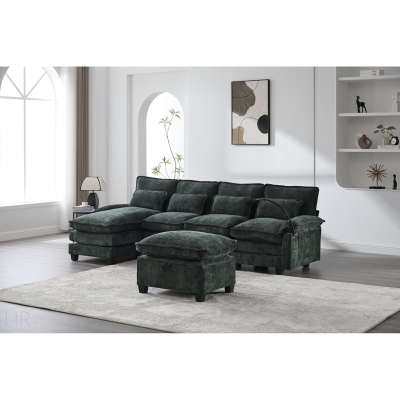 Canapé modulaire en U de 106 pouces avec revêtement en chenille, conception modulaire et charge intégrée, idéal pour les salons modernes
