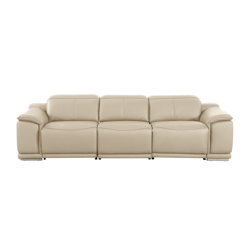 Monza Power Recline Top Grain Italian Leather Sofa, Beige