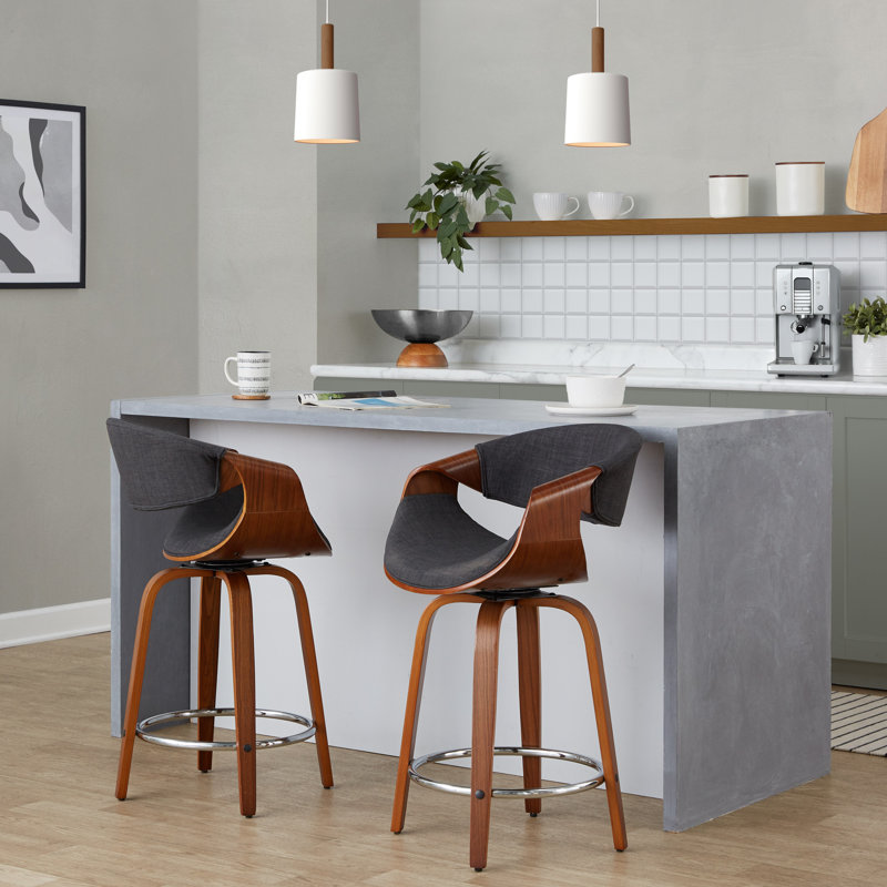 Archaimbaud Swivel Upholstered Counter Stool, Counter Stool (24" Seat Height), Charcoal