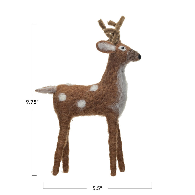 Cerf debout en laine et feutre
