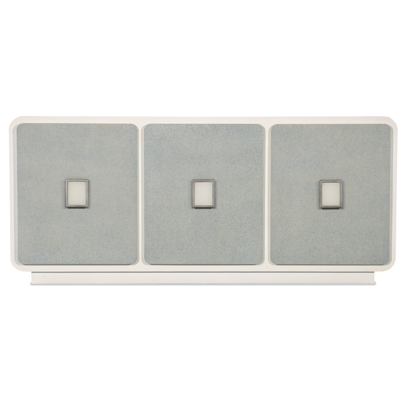 White and Gray Coastal Media Console with Cabinet