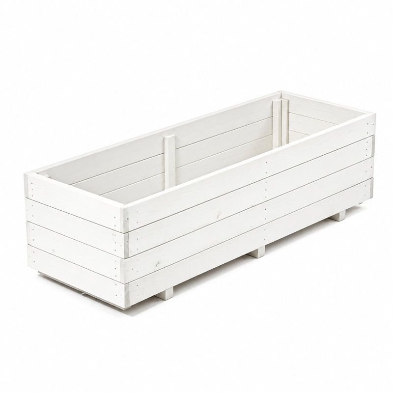 Solid Fir Rectangular Planter Box with Liner and Drainage Holes, 32cm H x 119.9cm W x 39.9cm D, White