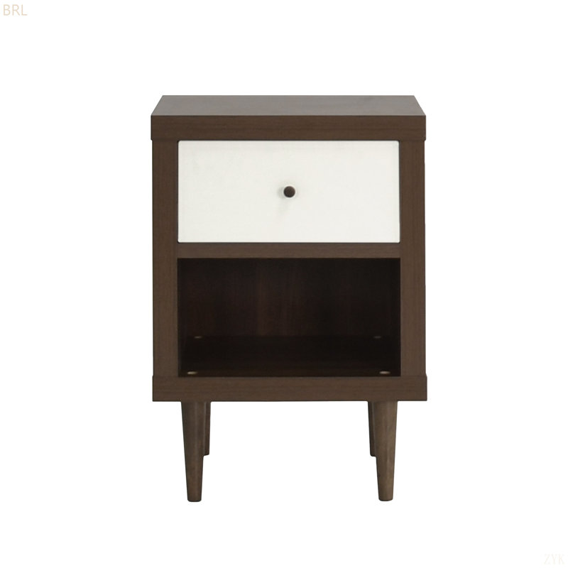 NIGHTSTAND WITH DRAWER AND SHELF, Walnut/White