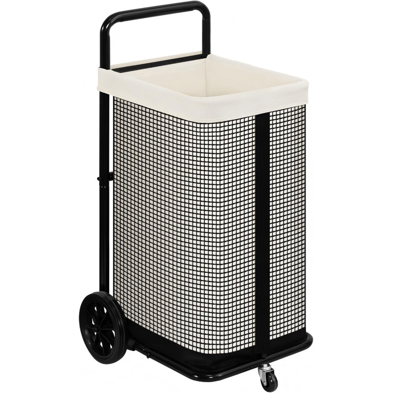 Chariot à linge à roulettes avec sac de doublure amovible en toile, panier à linge beige avec roulettes et poignée en métal