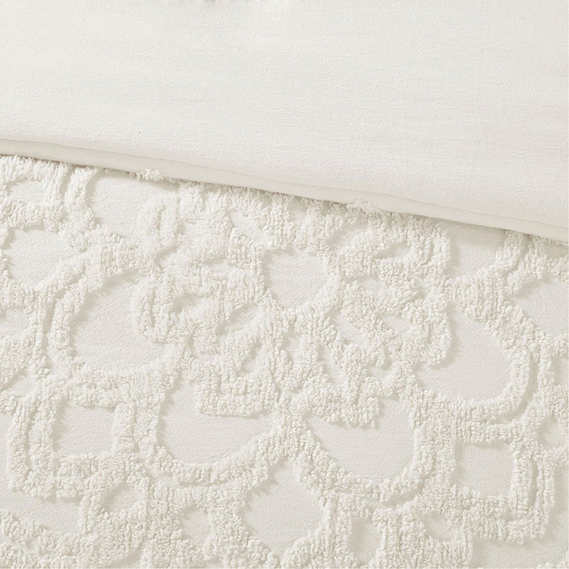 Ensemble de housse de couette médaillon en coton touffeté 3 pièces pour lit double / grand, Blanc cassé