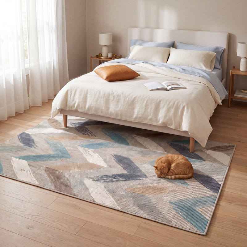Tapis moderne à rayures effet pinceau, bleu sarcelle, beige, gris, brun, blanc, antidérapant, à poils courts, adapté à l'intérieur et à l'extérieur, idéal pour le salon, la chambre, la salle à manger, l'entrée, le corridor, le bureau, la cuisine, les zones de passage intense, facile à nettoyer, imprimé, ultra doux, à bords ourlés et lavable.