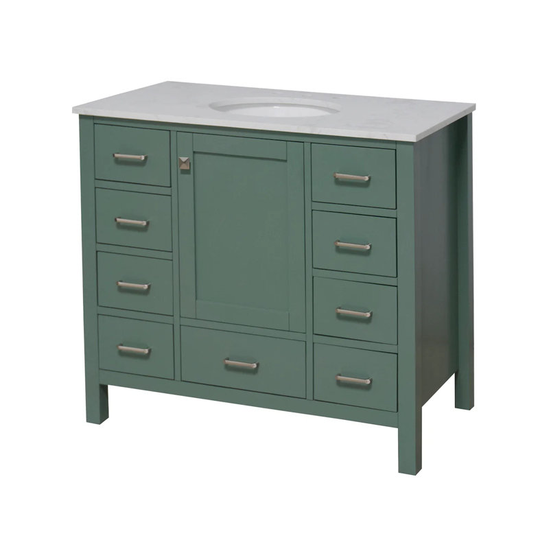 Ensemble de meuble-lavabo simple 42 po Claudett, Vert sauge, Carrare d'ingénierie