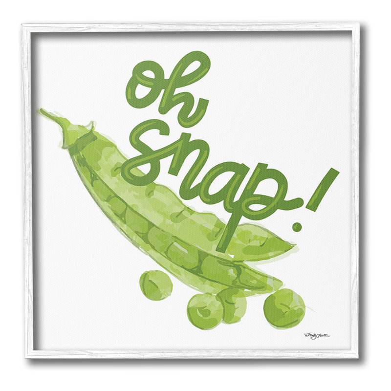 «Oh Snap with Peas», art de la giclée encadrée par Molly Mattin, Giclée encadrée blanc bord de mer, H 12 po x l 12 po