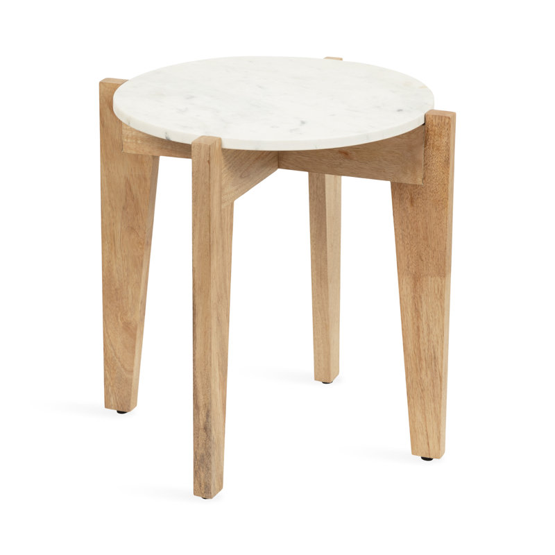 Table d'appoint ronde en marbre, Bois naturel