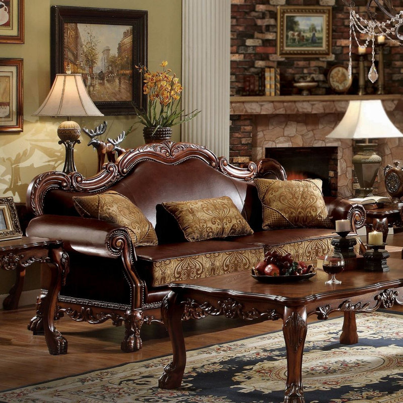 Jazlyn Sofa Brown/Cherry Faux Leather