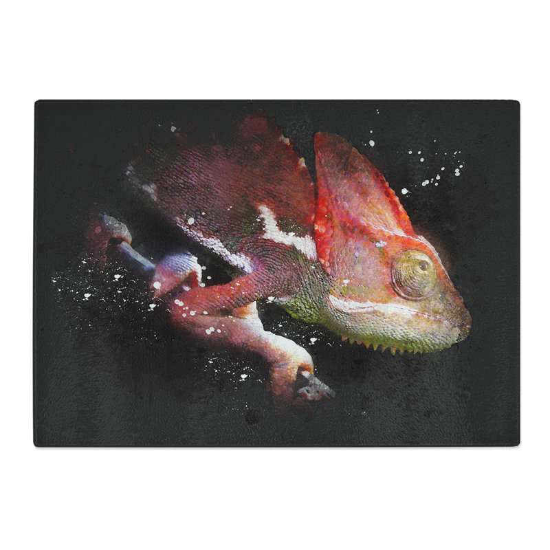 Tempered Glass Red Chameleon Lizard Chopping Board, 28.5 cm x 39 cm