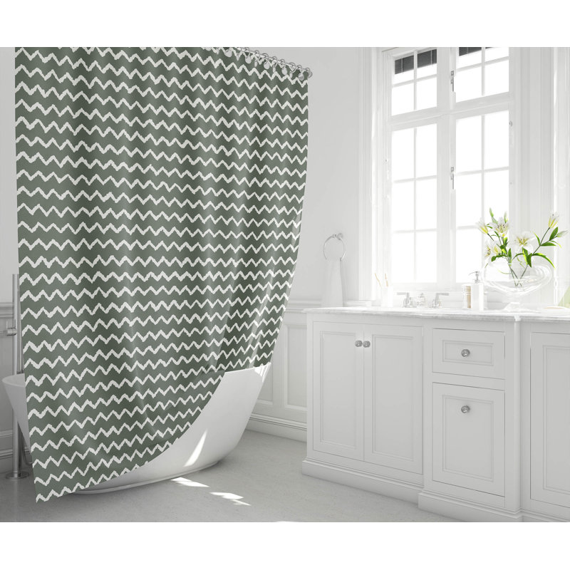 Chevron Wave Ultra-Thin Lightweight Shower Curtain, Green/Chimichurri