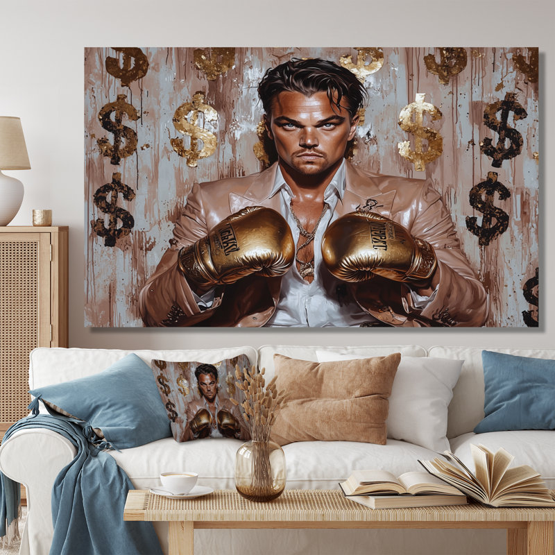 Loup de Wall Street yeux sur le prix Boxer - homme, art mural, Toile tendue, 34" H x 44" W