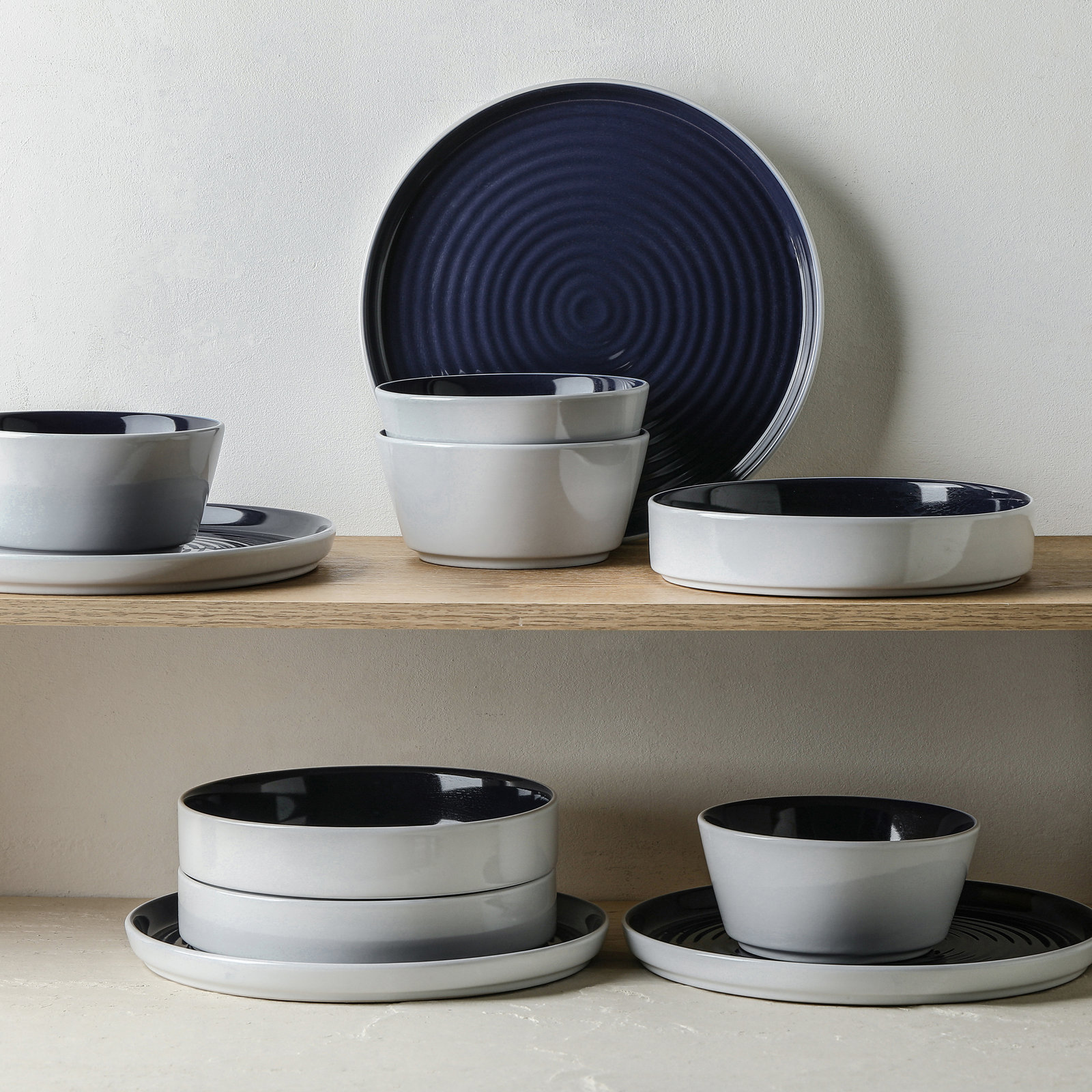 Elica Stoneware Dinnerware Set, Navy