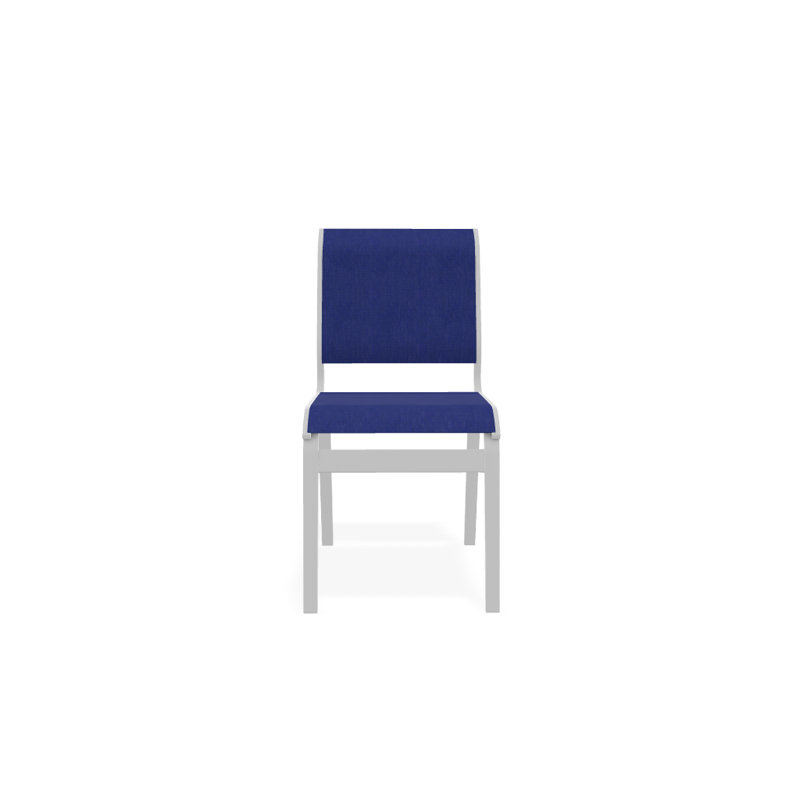 Hiraku Premium All-Weather Wicker Outdoor Dining Side Chair with Cushion, Atlantis Royal Blue Sunbrella®, Textured White