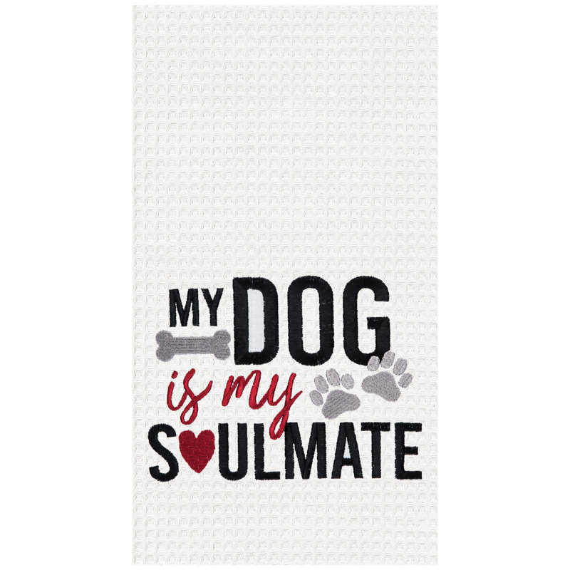Dog is My Soulmate Kitchen and Bathroom Embroidered Waffle Hand Towel