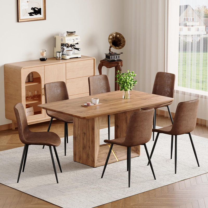 63" Rectangular Dining Table Set, 7 Pieces: Table, 6 Chairs