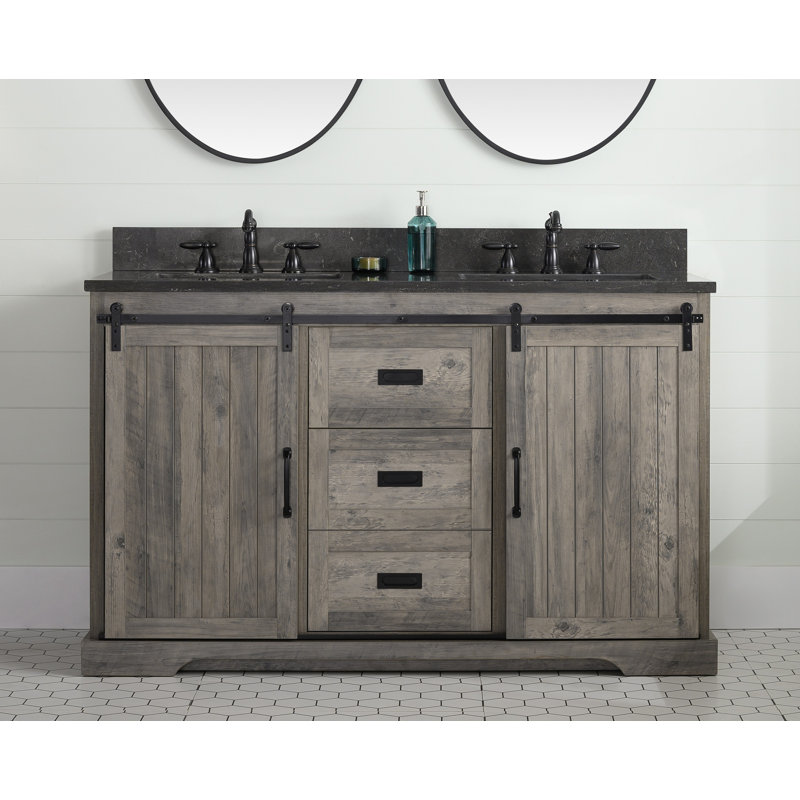 Cayden 54'' Double Bathroom Vanity with Top, Purbeck Blue, Weathered Gray