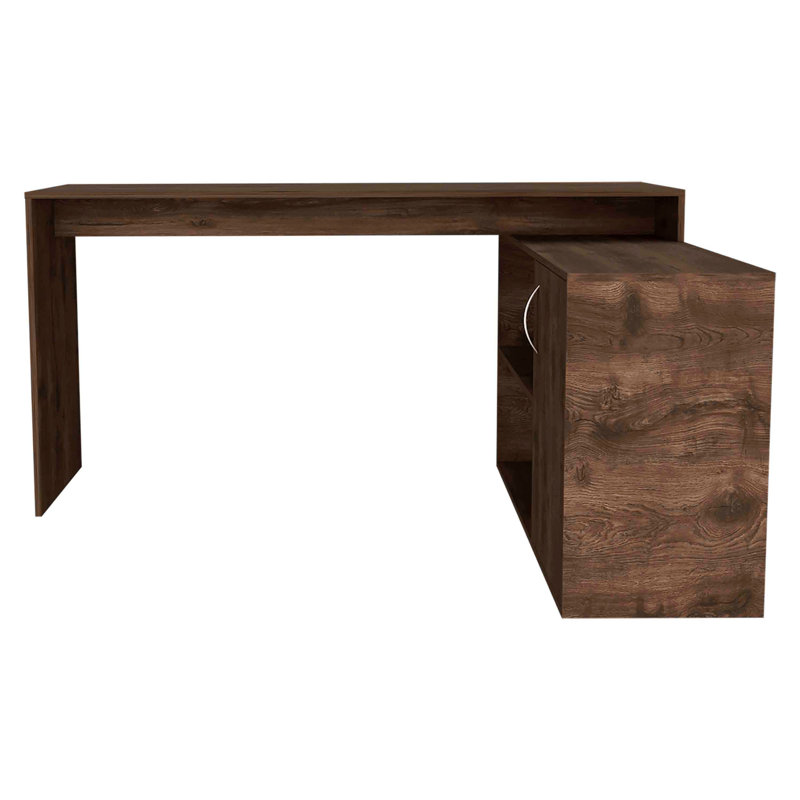 Axis Modern L-Shaped Computer Desk with Open & Closed Storage, Brown
