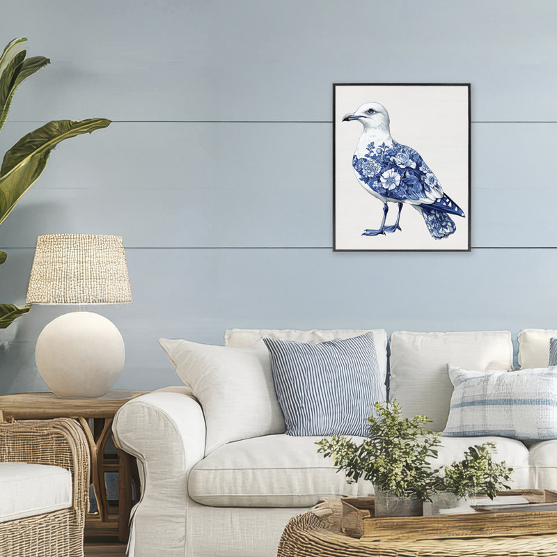 «Funky Toile Seagull», estampe numérique giclée encadrée, H 20 po x l 16 po, Giclée encadrée noir minuit