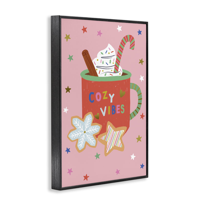 Cozy Vibes Winter Cocoa, art de la giclée encadrée, design par Lisa Barlow, H 24 po x l 16 po, Giclée encadrée noir minuit