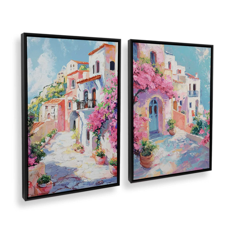 Ensemble de 2 impressions Amalfi Blooming Pathway, 18 po x 12 po, Cadre flottant noir satiné