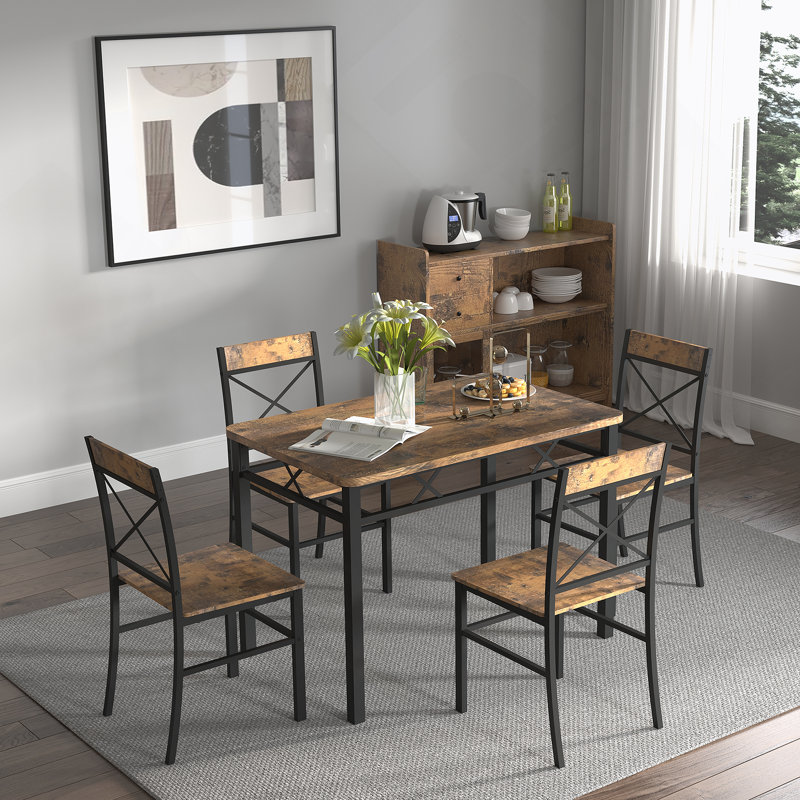 Ensemble de table de salle à manger pour 4 personnes, ensemble de table de salle à manger en bois avec chaises pour la cuisine et la salle à manger, ensemble de salle à manger compact pour petits espaces, brun rustique