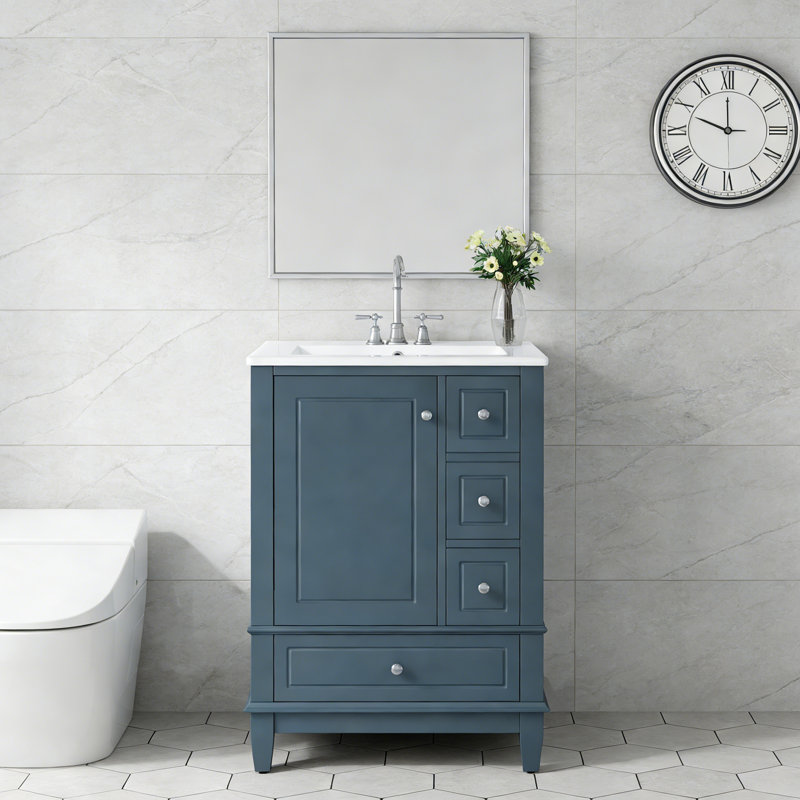 Meuble-lavabo 24 po avec lavabo, Bleu gris, Argent argent