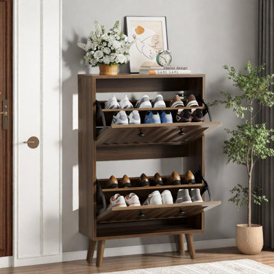 Medieval-Style Modern Upright Shoe Cabinet With Tilt-Out Drawers And Adjustable Shelves