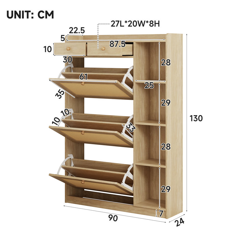 18 Pair Shoe Storage Cabinet, Natural
